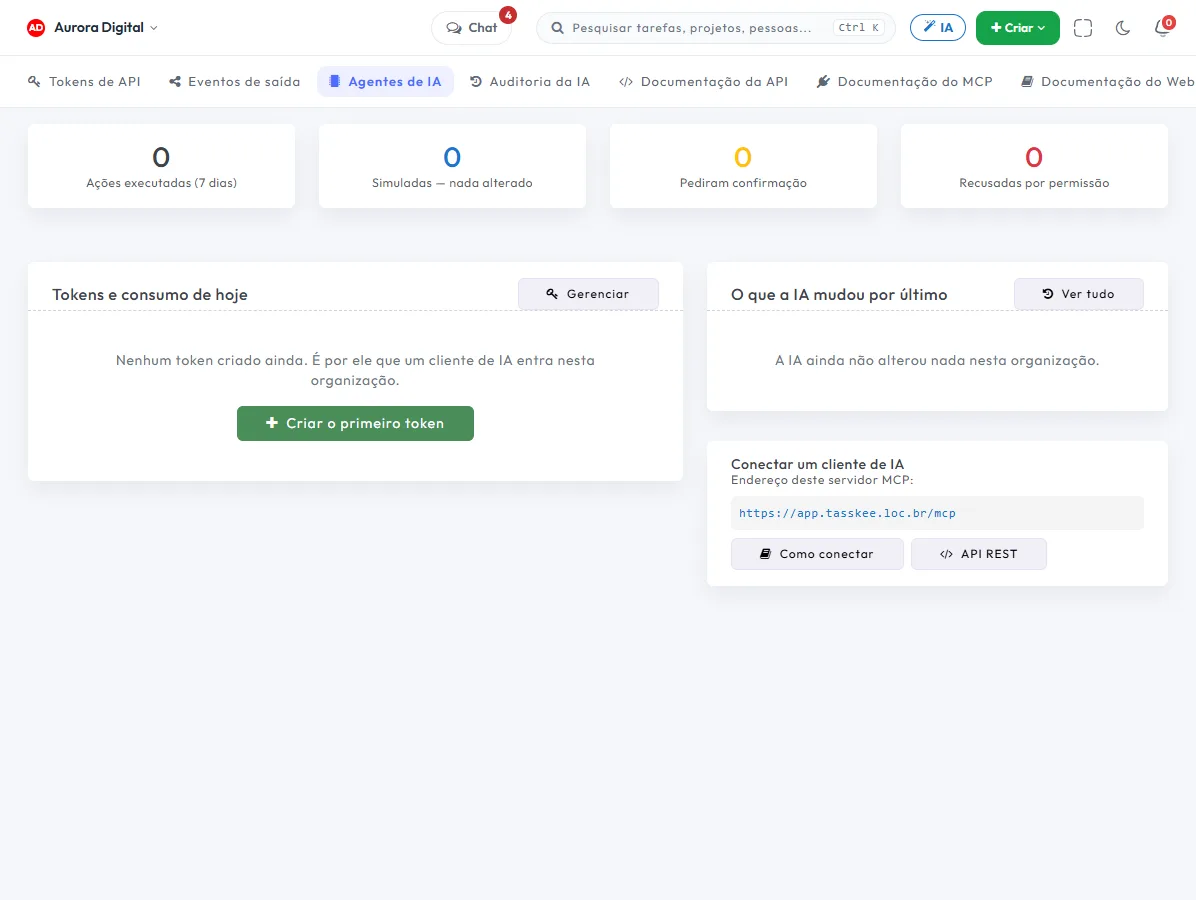 Tela de configuração do servidor MCP da Tasskee